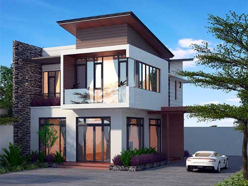 Mẫu thiết kế biệt thự vườn 2 tầng 120m2 kiến trúc hiện đại Á Đông biet thu nha vuon 2 tang